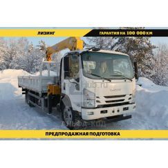 Бортовой автомобиль на шасси Isuzu Elf 4х2, 205 л.с, борт 6,3 м, с КМУ XCMG 5 т ПромХаб | PromHub