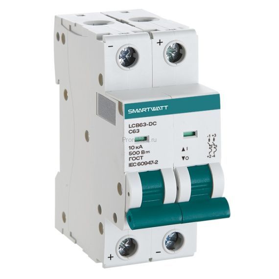 Модульный автоматический выключатель SMARTWATT PDE LCB63H-DC-C50/2, 50 А, 2P, кривая C, 10 кА ПромХаб | PromHub