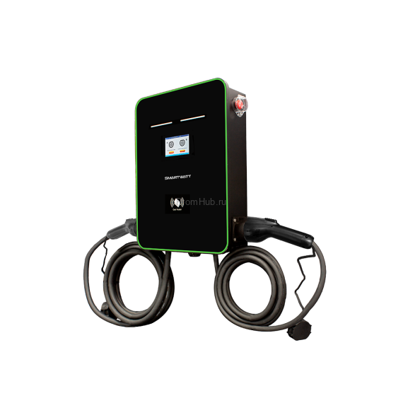 Автомобильная электрозарядная станция SMARTWATT EVC, 44 кВт, коммерческая OCPP 1.6J, переменный ток, 3 фазы 380 В, два поста по 22 кВт 32 А, кабели по 5 метров, коннекторы GBT и Type2, IP54 ПромХаб | PromHub