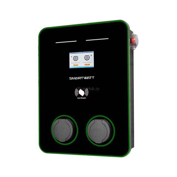 Автомобильная электрозарядная станция SMARTWATT EVC, 44 кВт, коммерческая OCPP 1.6J, переменный ток, 3 фазы 380 В, два поста по 22 кВт 32 А, розетки Type2, IP54 ПромХаб | PromHub