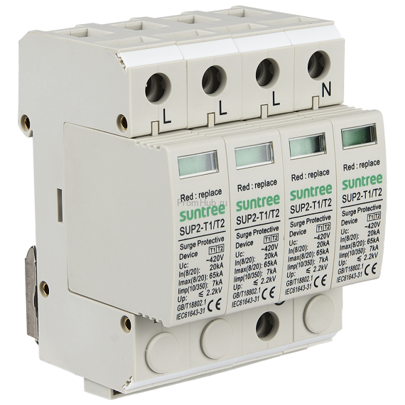 Устройство защиты от импульсных перенапряжений (УЗИП) переменного тока, 400В, 3 фазы, 4 полюса, Тип 1+2 ПромХаб | PromHub