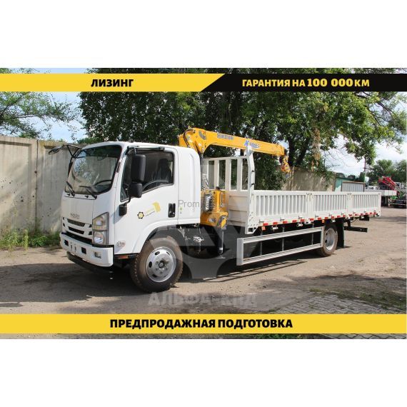 Бортовой автомобиль на шасси Isuzu Elf 4х2, 190 л.с, борт 6.3 м, с КМУ XCMG 3.2 т ПромХаб | PromHub
