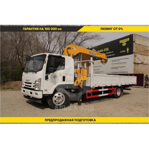 Бортовой автомобиль на шасси Isuzu Elf 4х2, 190 л.с, борт 6.5 м, с КМУ XCMG 5 т ПромХаб | PromHub