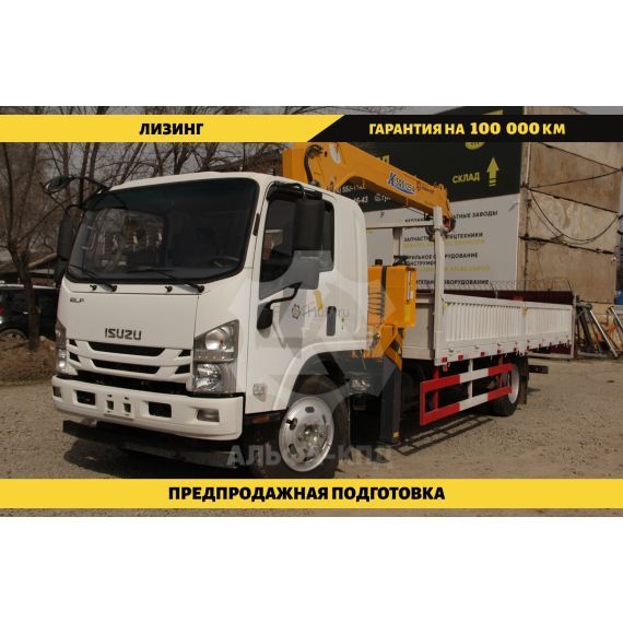 Бортовой автомобиль на шасси Isuzu Elf 4х2, 205 л.с., борт 6 м, с КМУ XCMG 3.2 т ПромХаб | PromHub